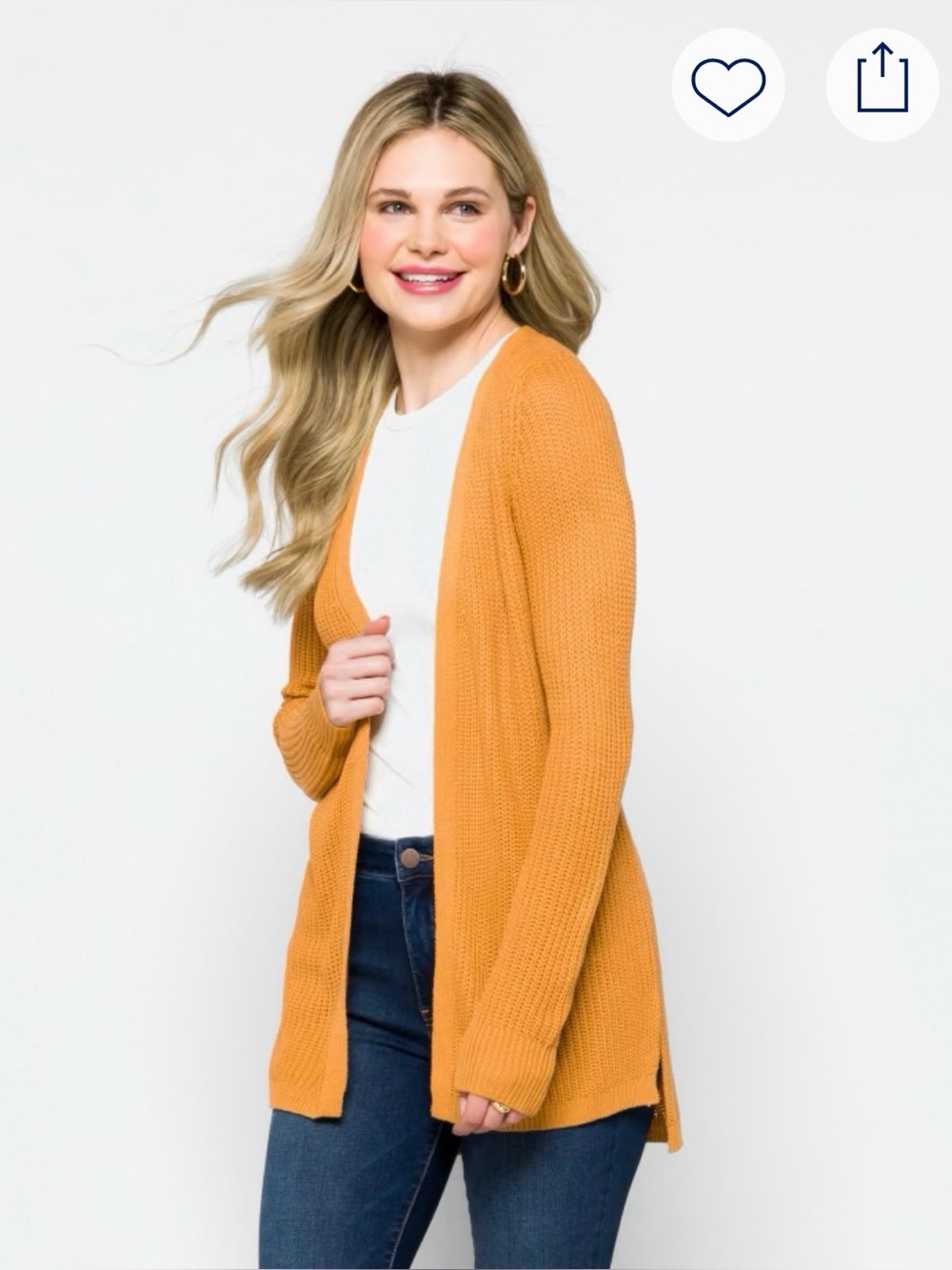 Pique Open-Front Mustard Knit back Detail Cardigan Sweater - Sz S
